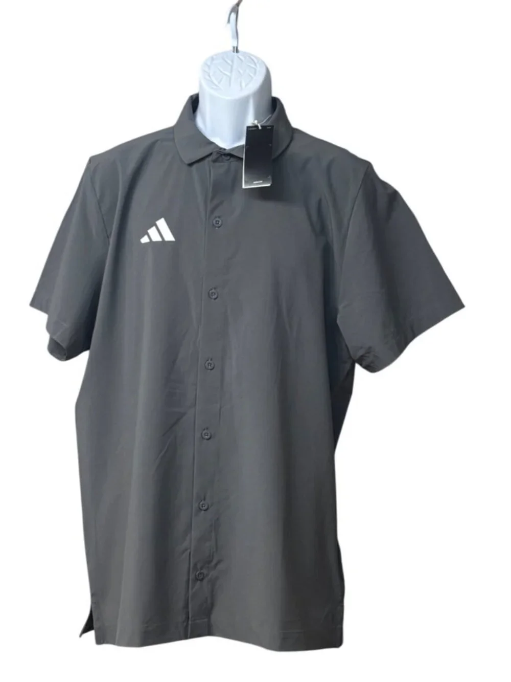 Adidas Men’s Short-Sleeve Button-Up  Polo Shirt, Sz. M, Gray-production Sample